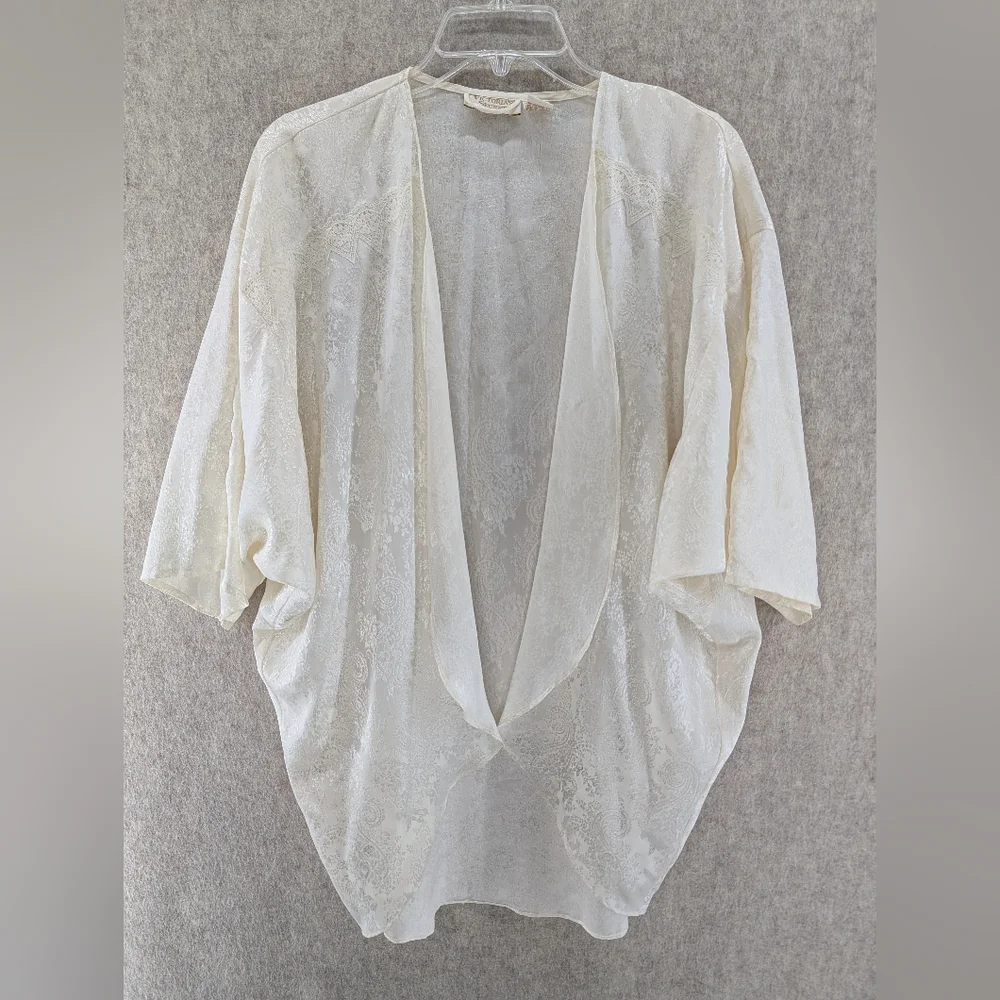 Victoria's Secret Robe Kimono Cream Vintage Gold Label Satin 90s One Size Womens - Picture 1 of 6